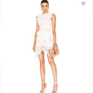 NWT Alexis Arleigh White Ruffle Guptiere Lace Dress XS